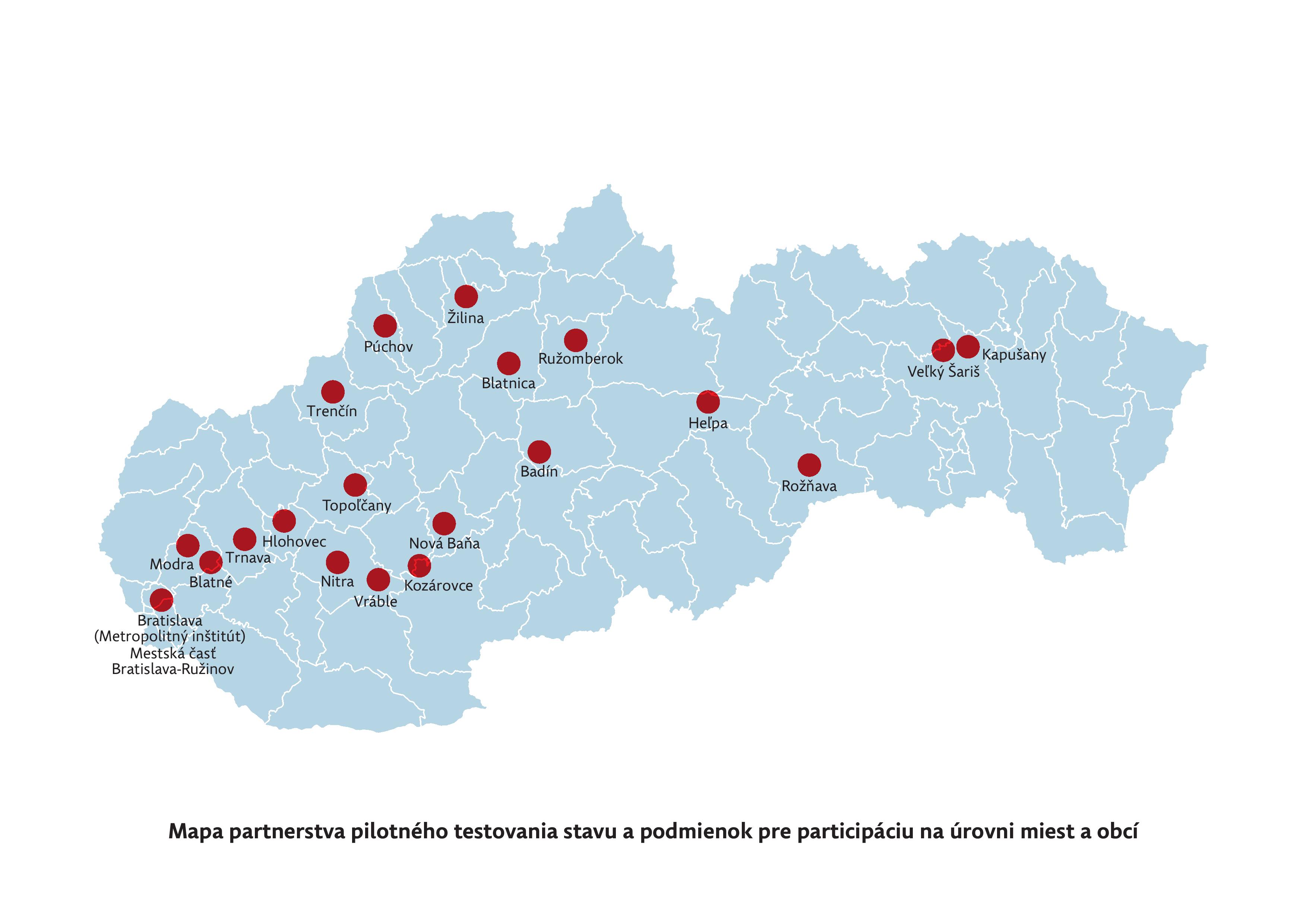 Mapa zapojených samospráv do pilotného testovania